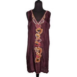 A COMMON THREAD Silk Blend Dress Small Sleeveless Eggplant Purple Boho Ethnic